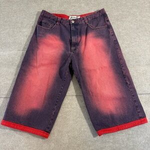 GodBody Denim Red Jean Shorts Men 36x18 Relaxed Wide Leg Baggy Hip Hop Y2K Wide